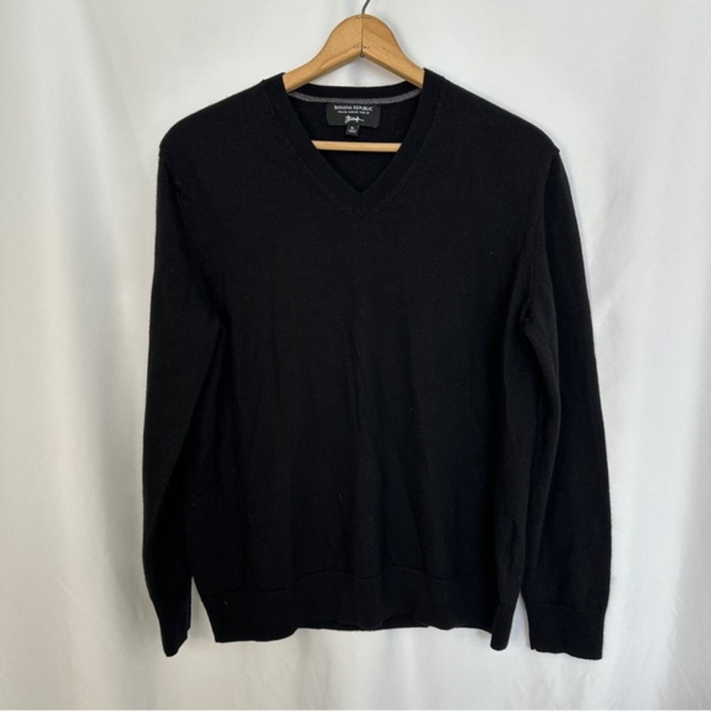 Banana Republic Sweater Mens XL Italian Merino‎ Yarn Baruffa V-neck Black
